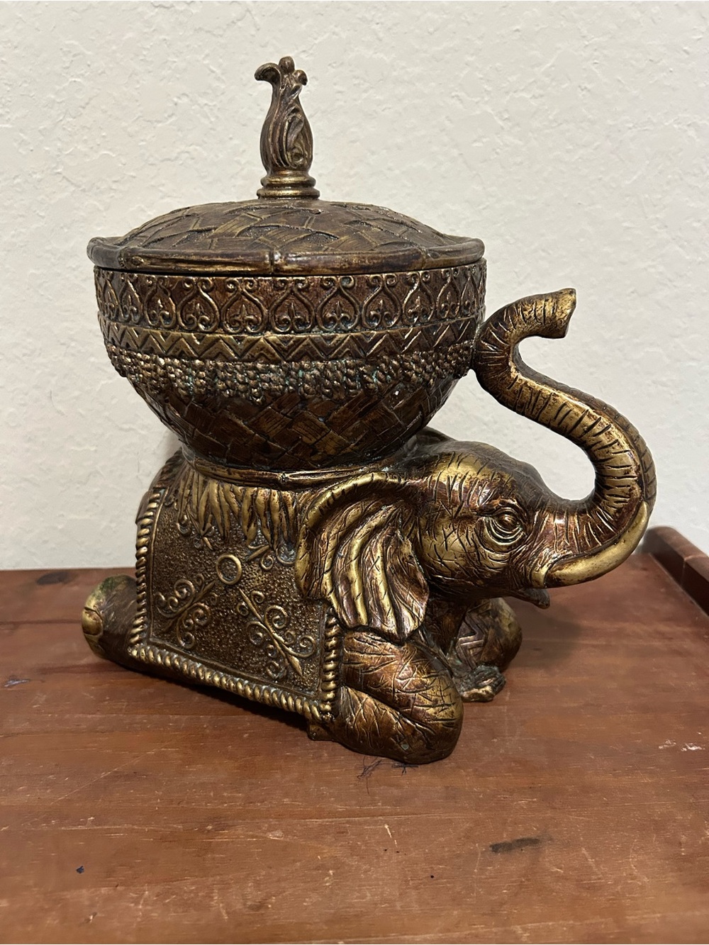 Ornate Gold Elephant Decorative Container - Home Kitchen Accent